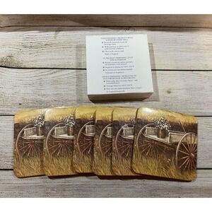 Lot of 6 Pimpernel Coasters Wood Wagon Wheel Flowers Country Farm England TubH2